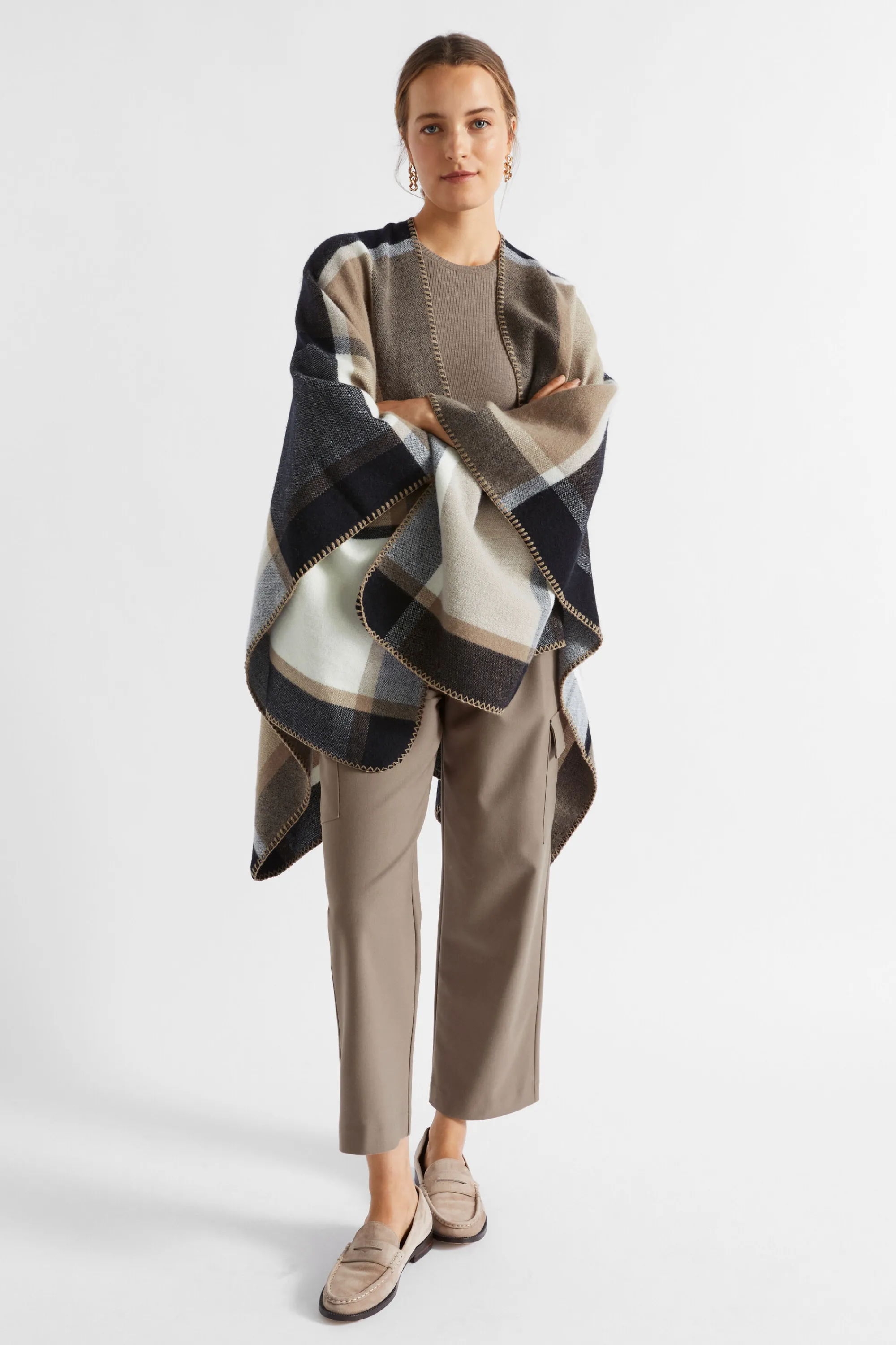 Woman Seed Heritage Scarves & Kaftans-Check Blanket Stitch Cape