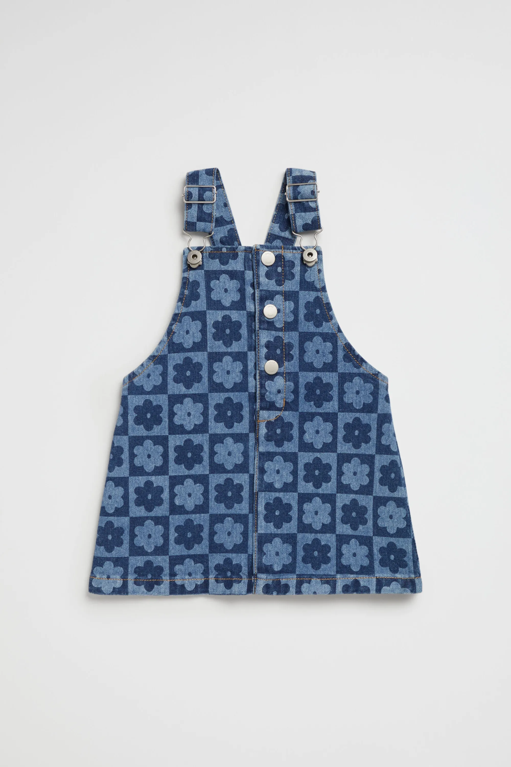 Baby Girl Seed Heritage Dresses-Checked Denim Pinafore