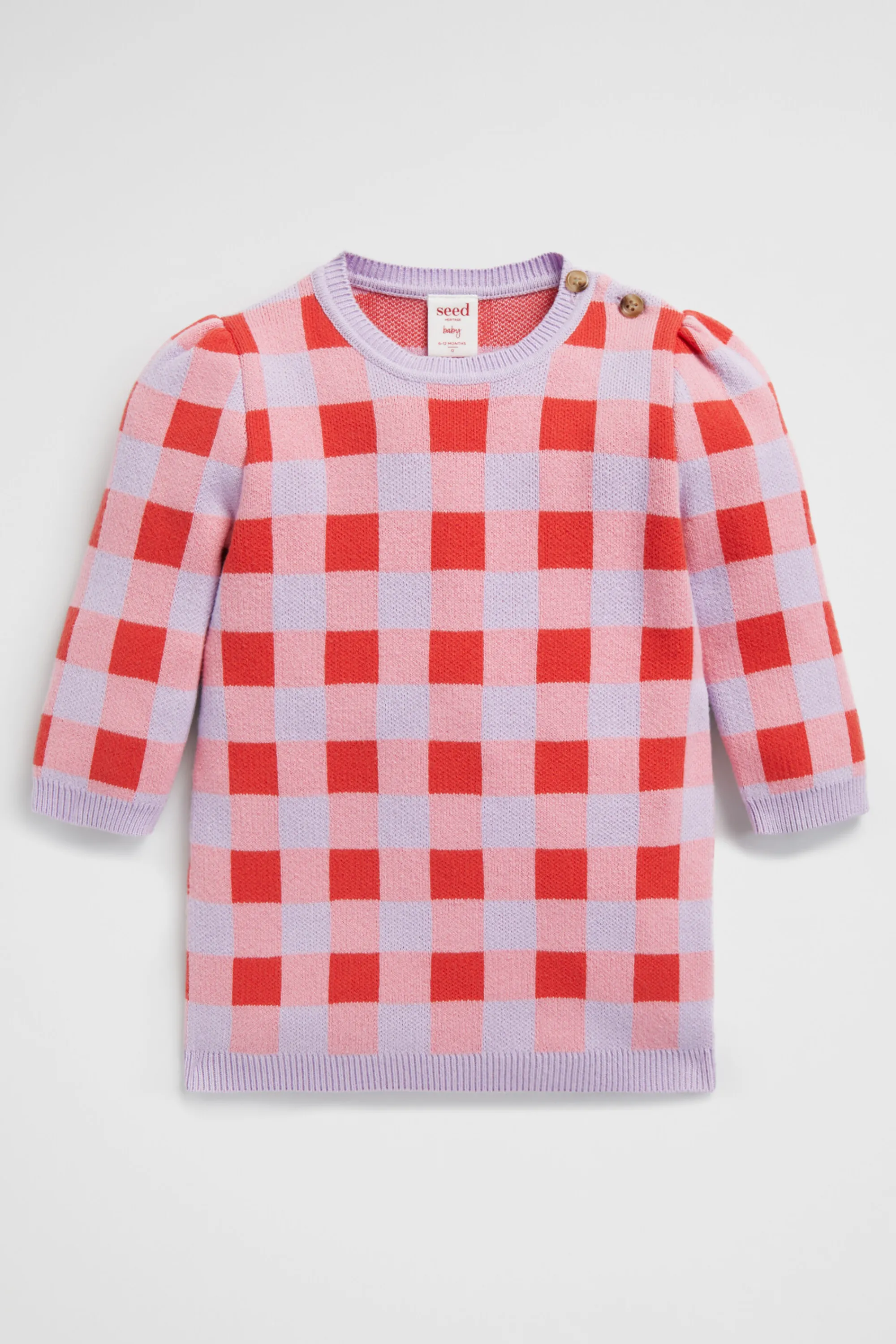 Baby Girl Seed Heritage Knitwear & Sweaters-Gingham Knit Dress