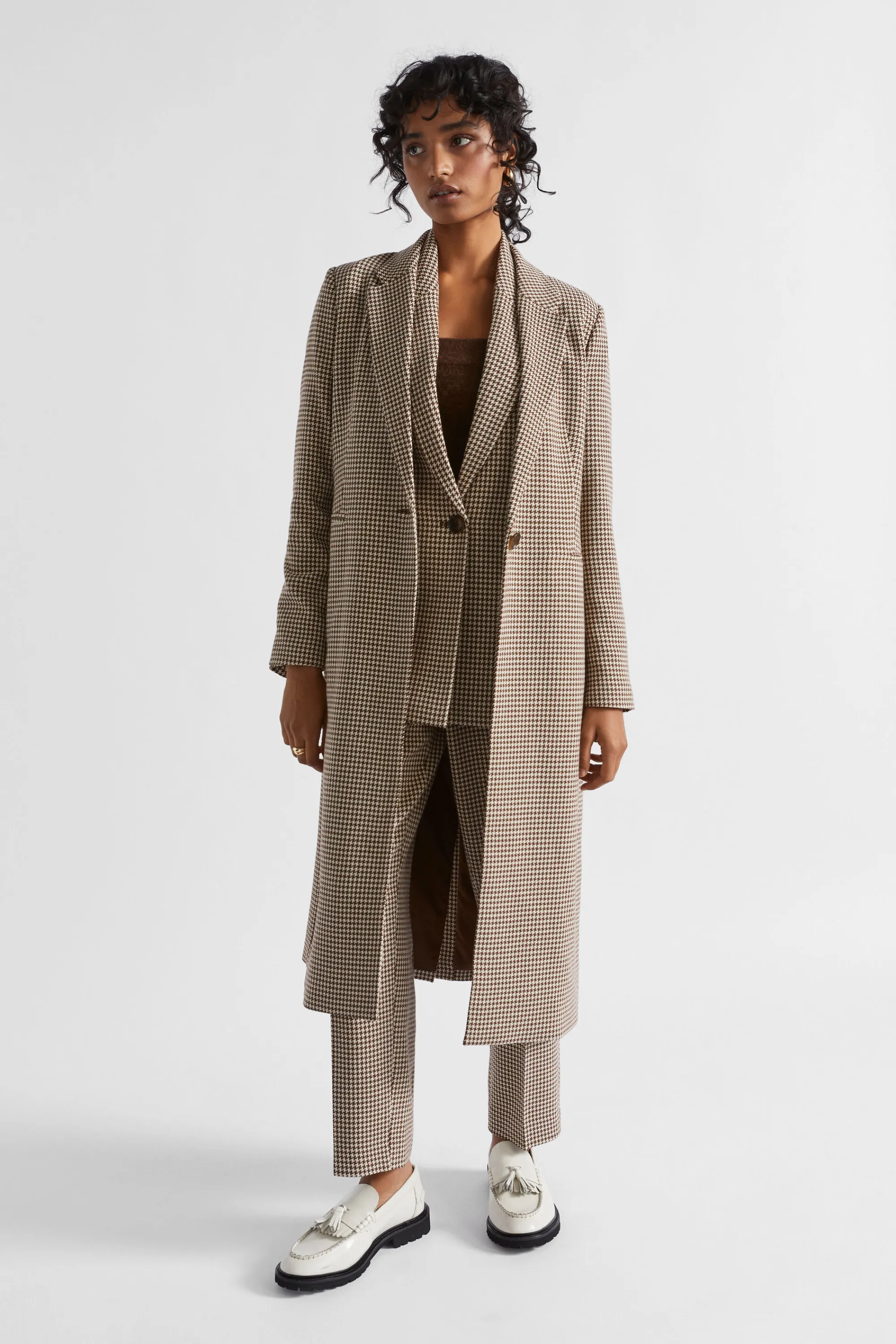 Woman Seed Heritage Jackets & Vests-Houndstooth Longline Suiting Coat