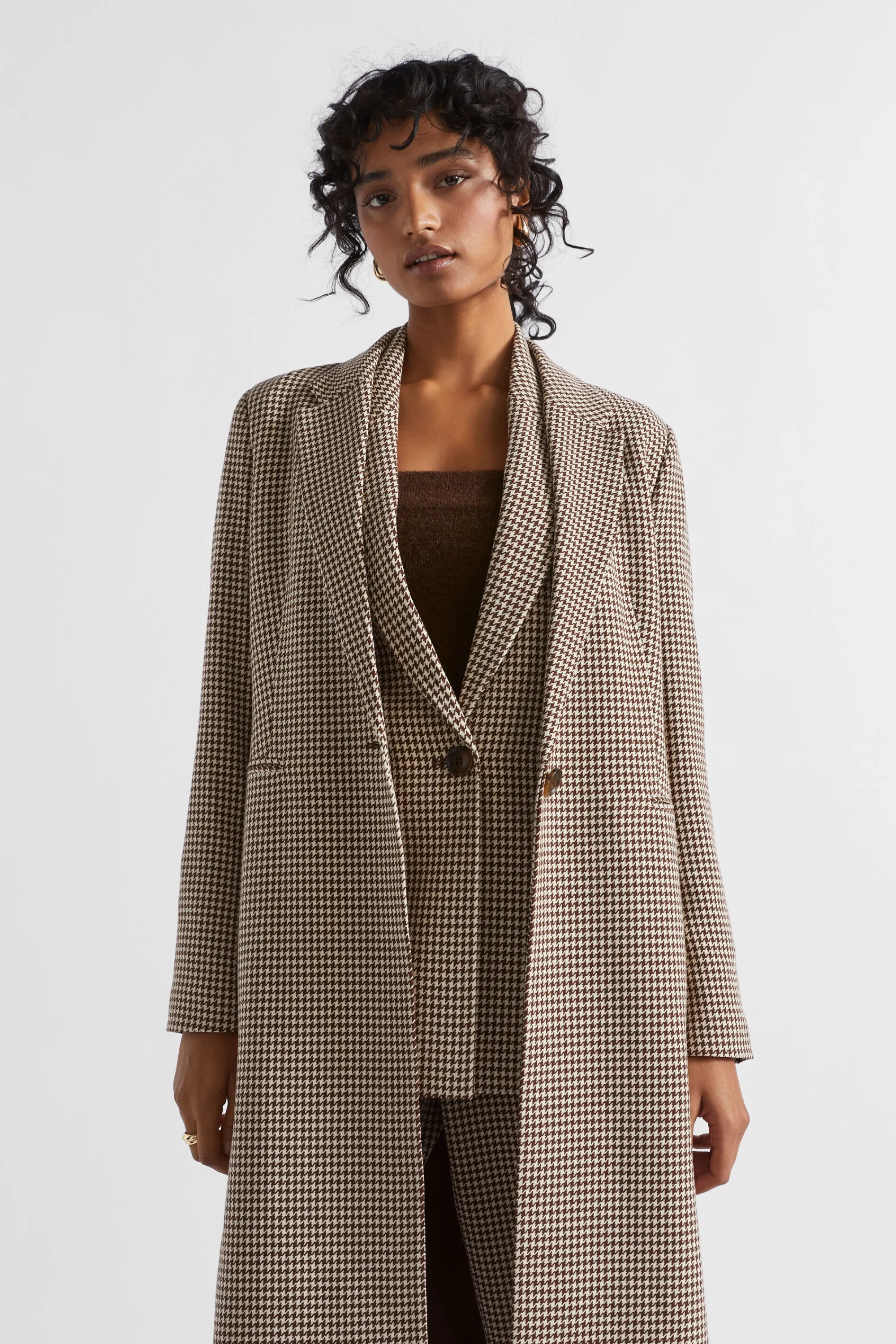 Woman Seed Heritage Jackets & Vests-Houndstooth Longline Suiting Coat