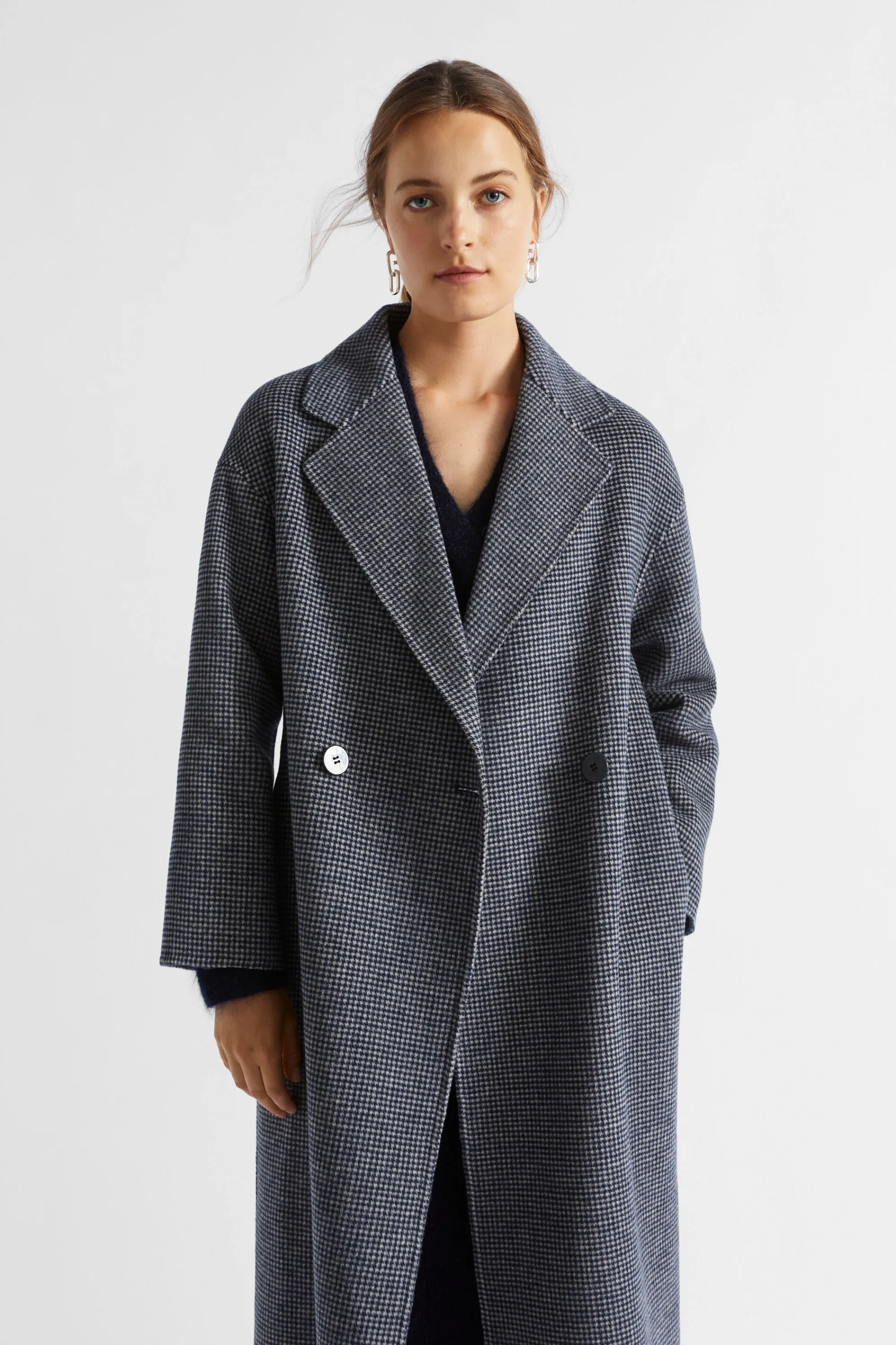 Woman Seed Heritage Jackets & Vests-Houndstooth Oversized Coat