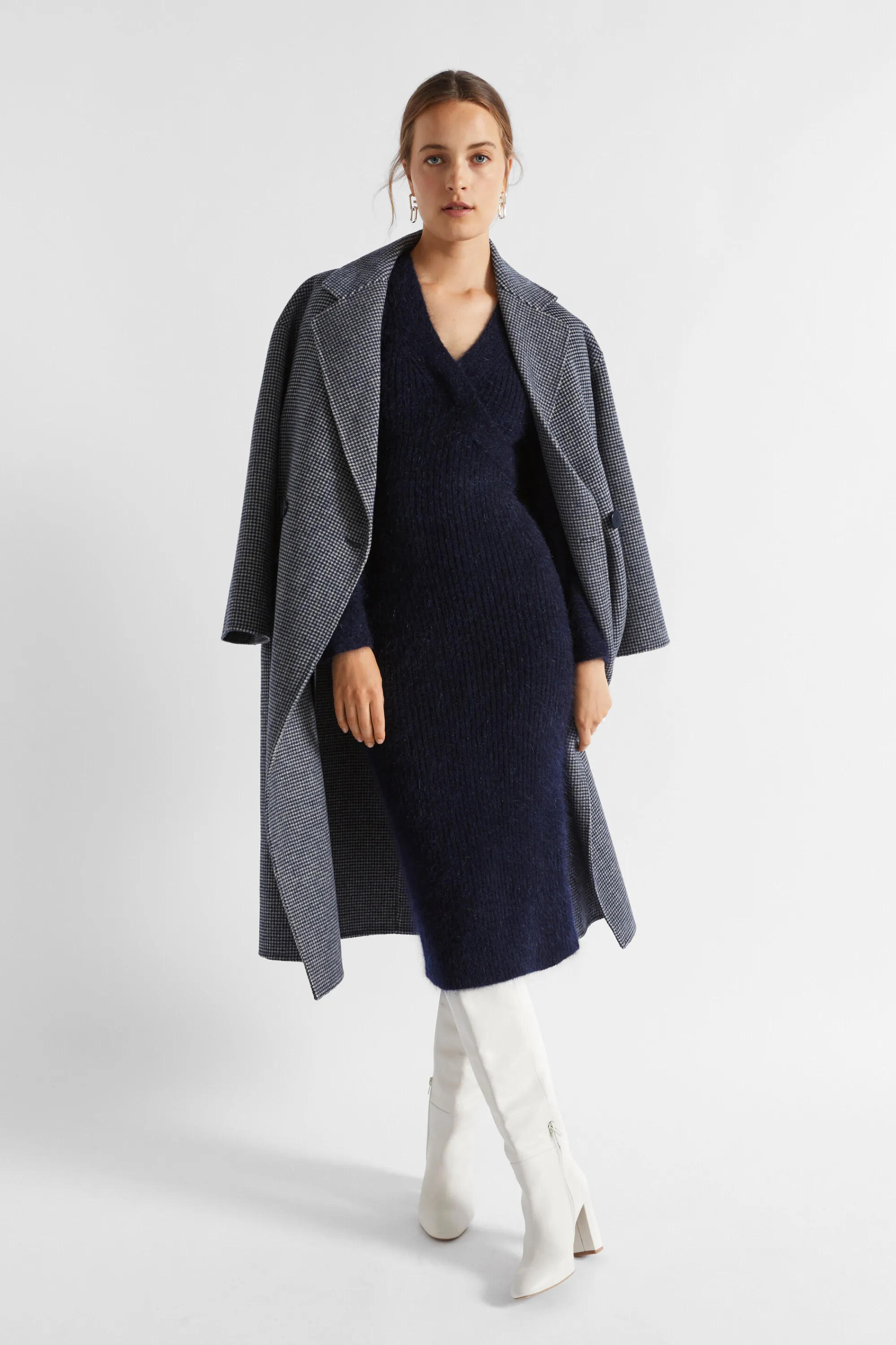 Woman Seed Heritage Jackets & Vests-Houndstooth Oversized Coat