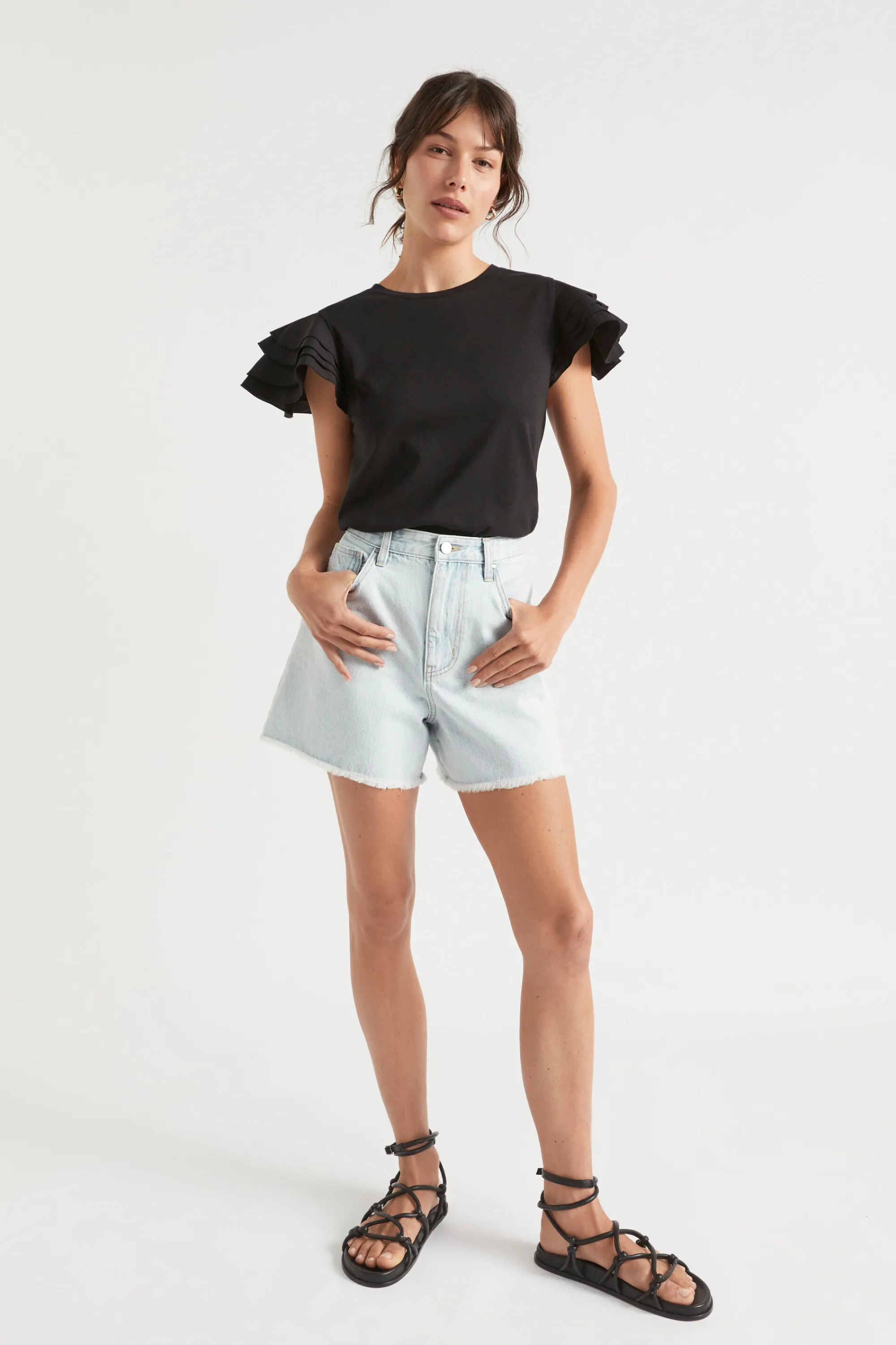 Woman Seed Heritage T-Shirts & Tops-Layered Flutter Sleeve Tee