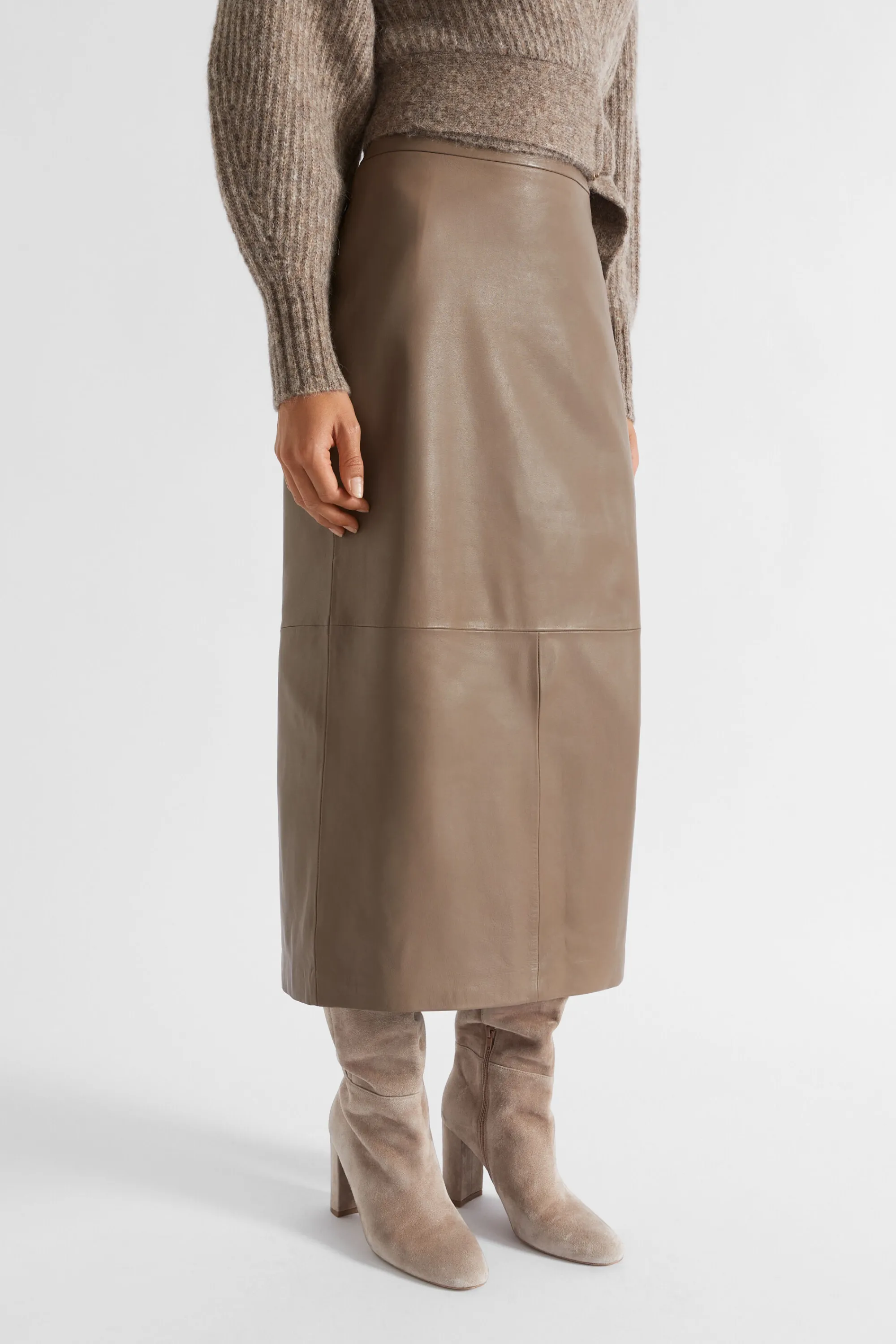 Woman Seed Heritage Skirts-Leather Straight Midi Skirt