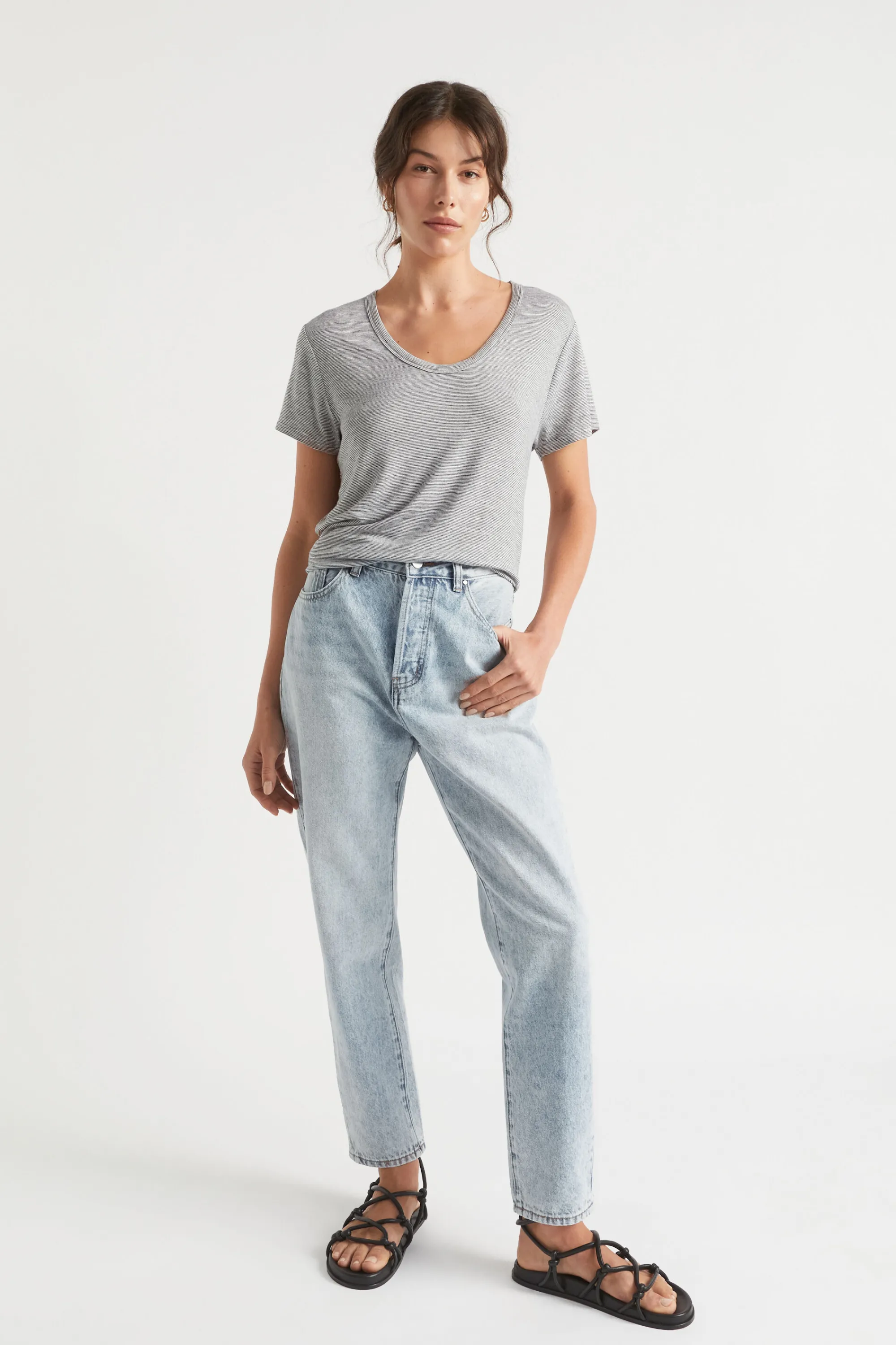 Woman Seed Heritage T-Shirts & Tops-Linen Blend Stripe Tee