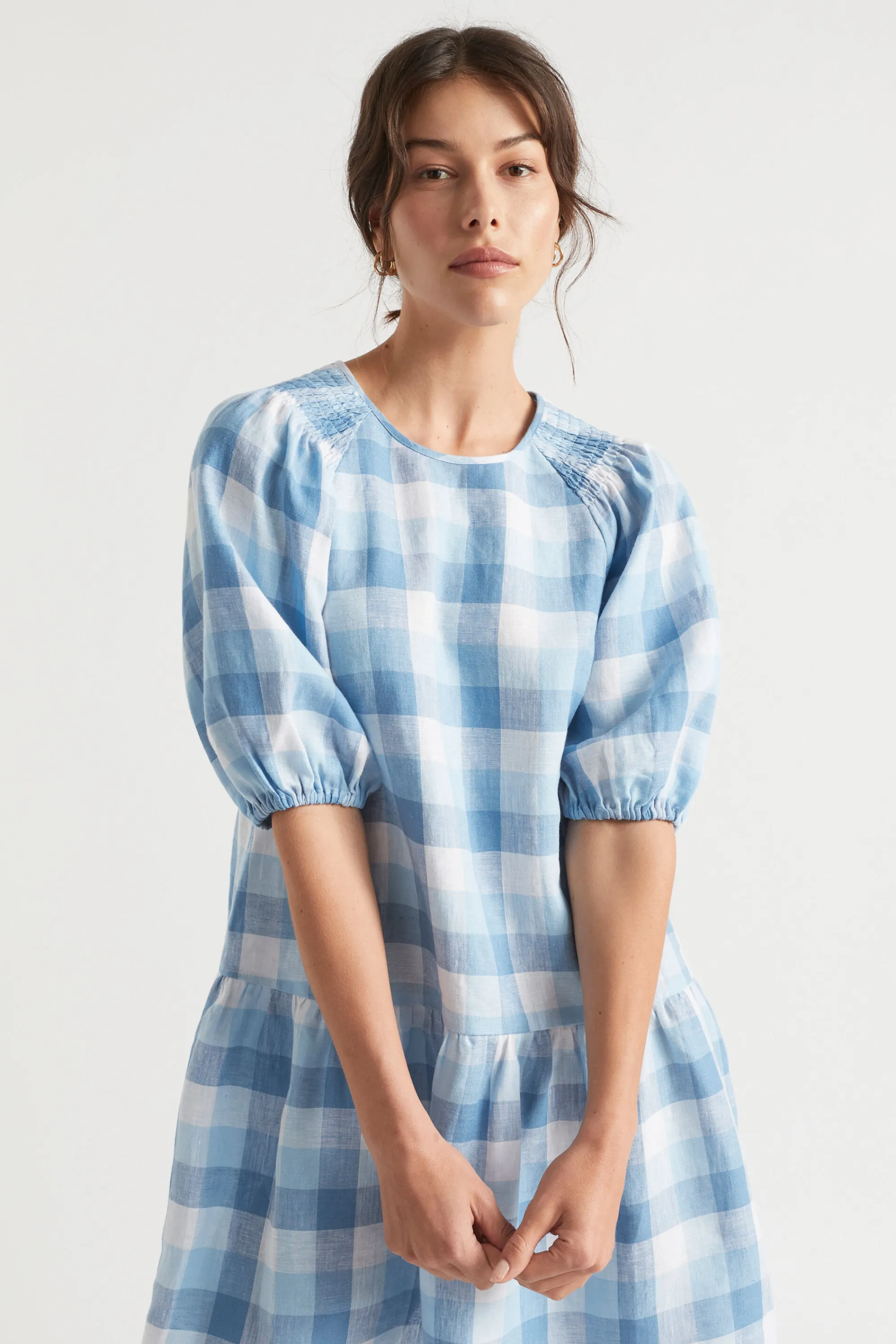 Woman Seed Heritage Dresses-Linen Check Mini Dress