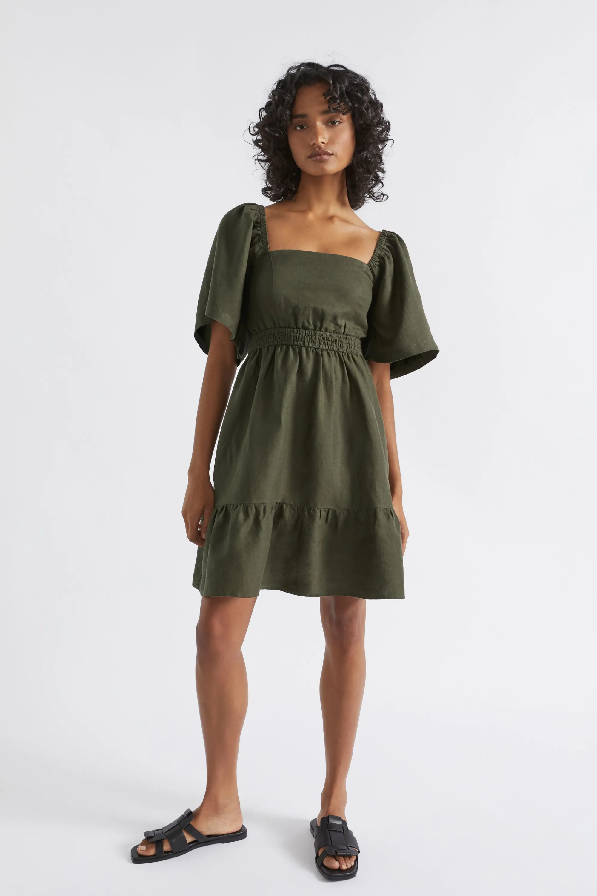 Woman Seed Heritage Dresses-Linen Square Neck Mini Dress