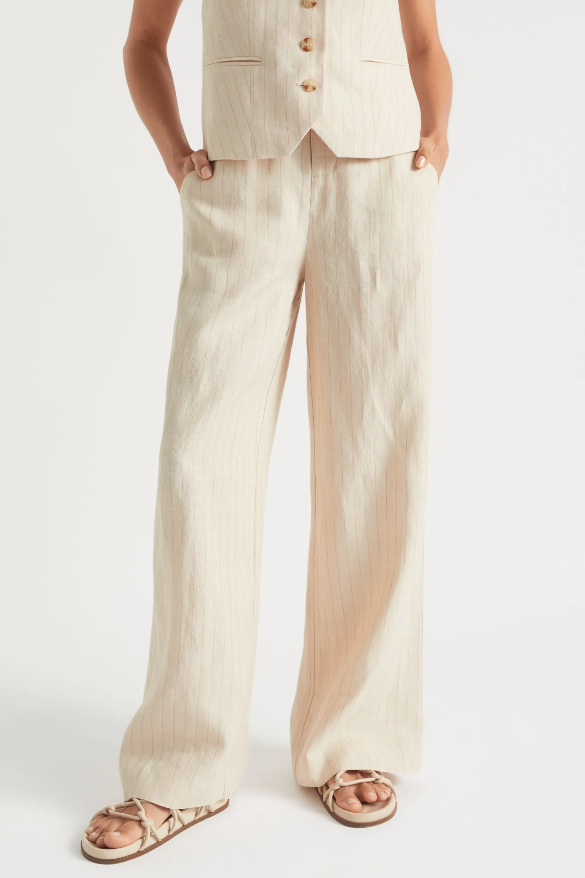 Woman Seed Heritage Pants-Linen Stripe High Waist Pant