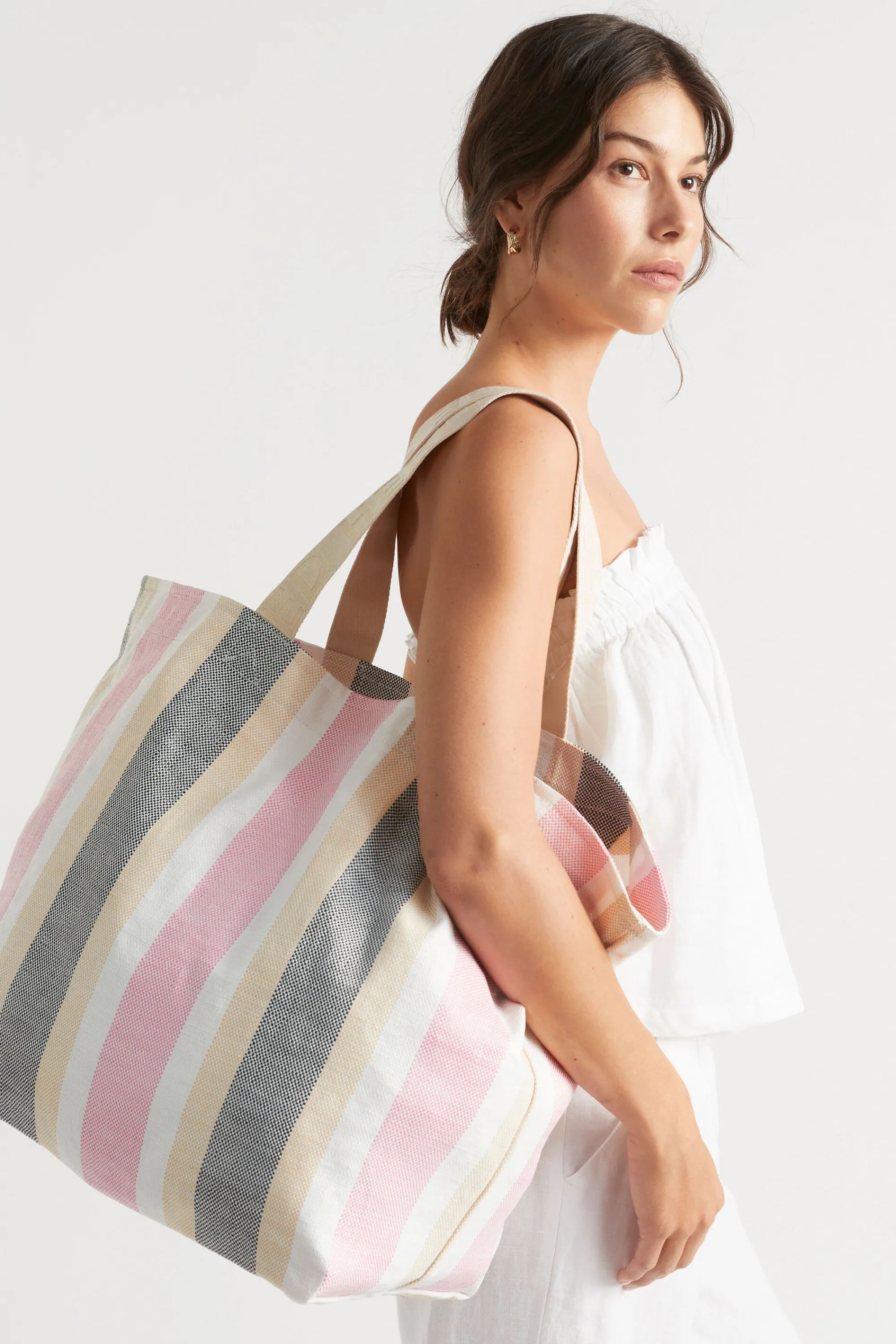 Woman Seed Heritage Beach Bags-Logo Stripe Tote