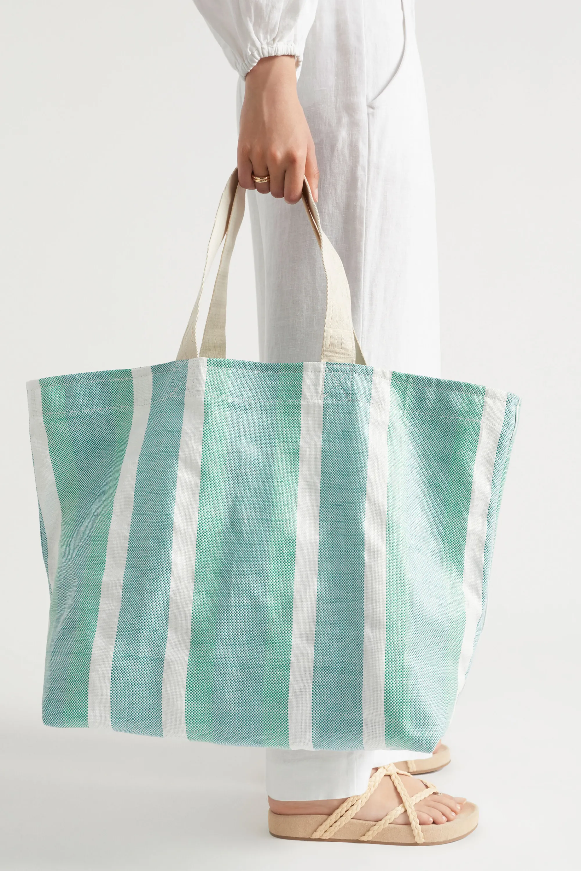 Woman Seed Heritage Beach Bags-Logo Stripe Tote