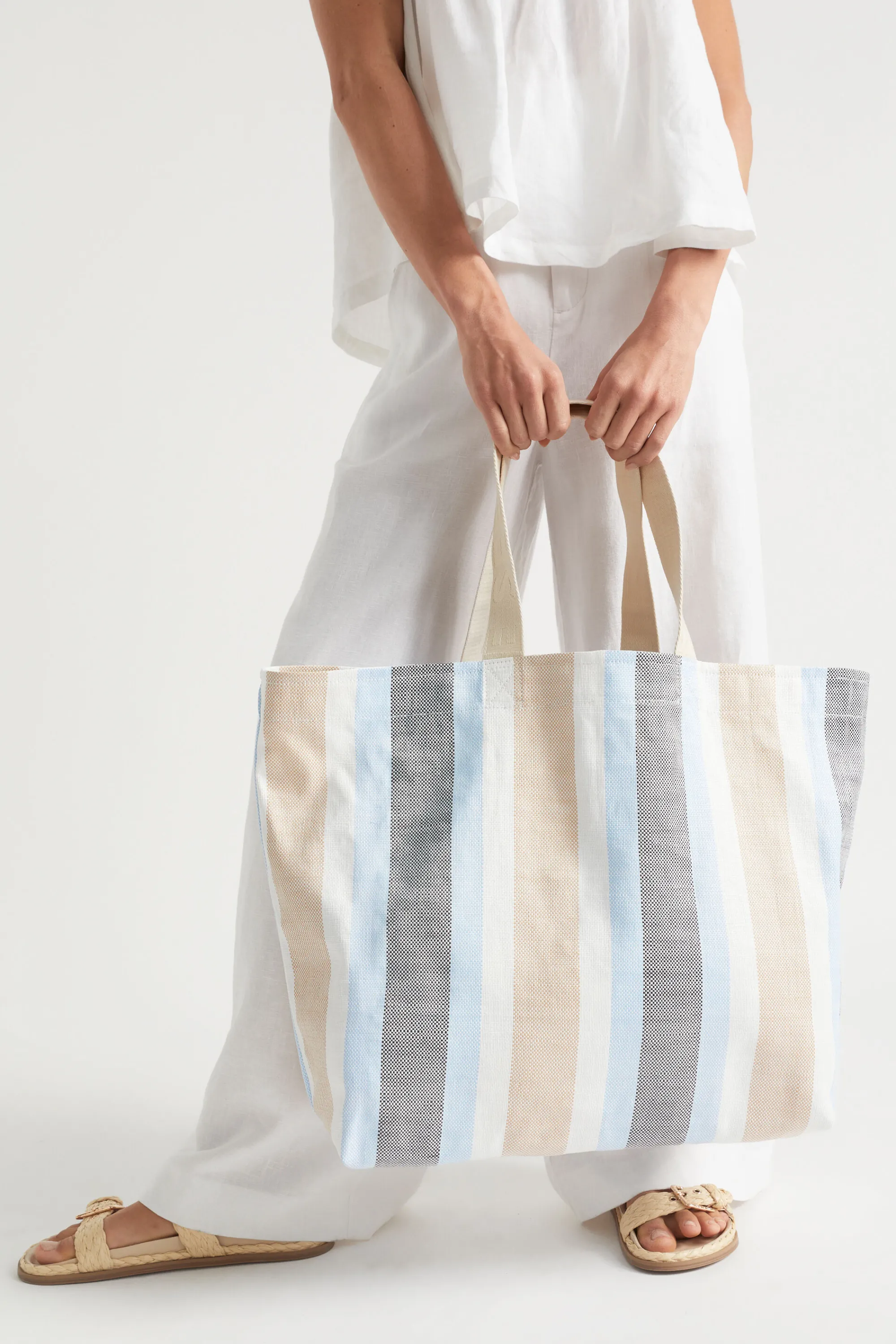 Woman Seed Heritage Beach Bags-Logo Stripe Tote