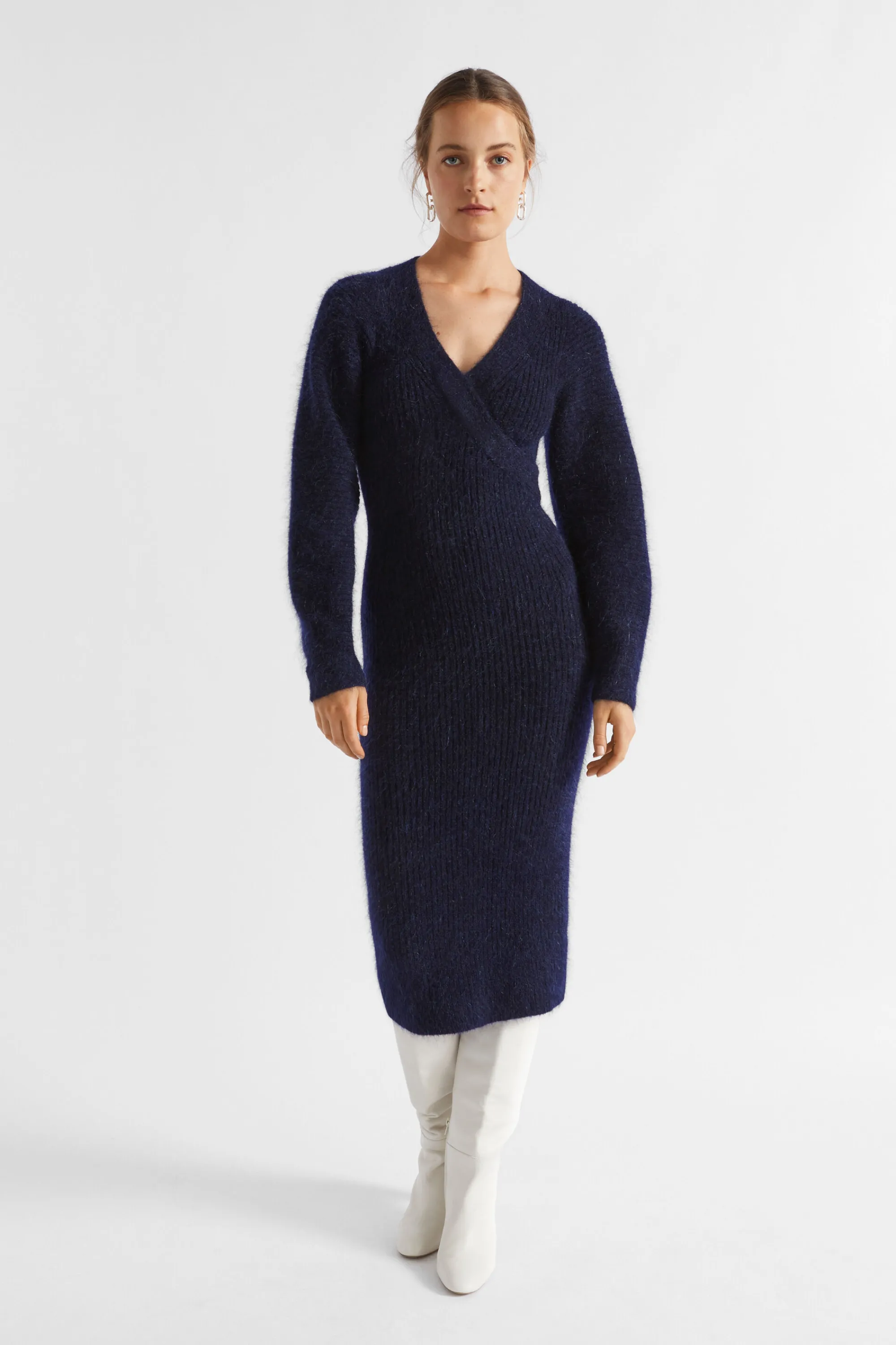 Woman Seed Heritage Knitwear & Sweaters-Mohair Cross Front Knit Midi Dress