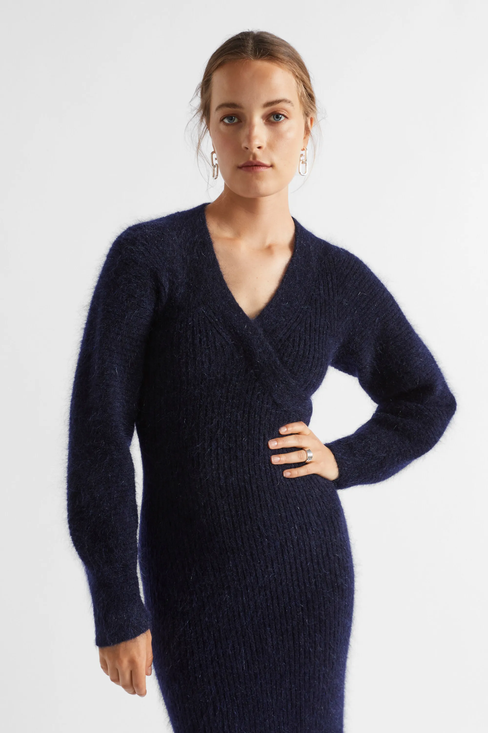 Woman Seed Heritage Knitwear & Sweaters-Mohair Cross Front Knit Midi Dress