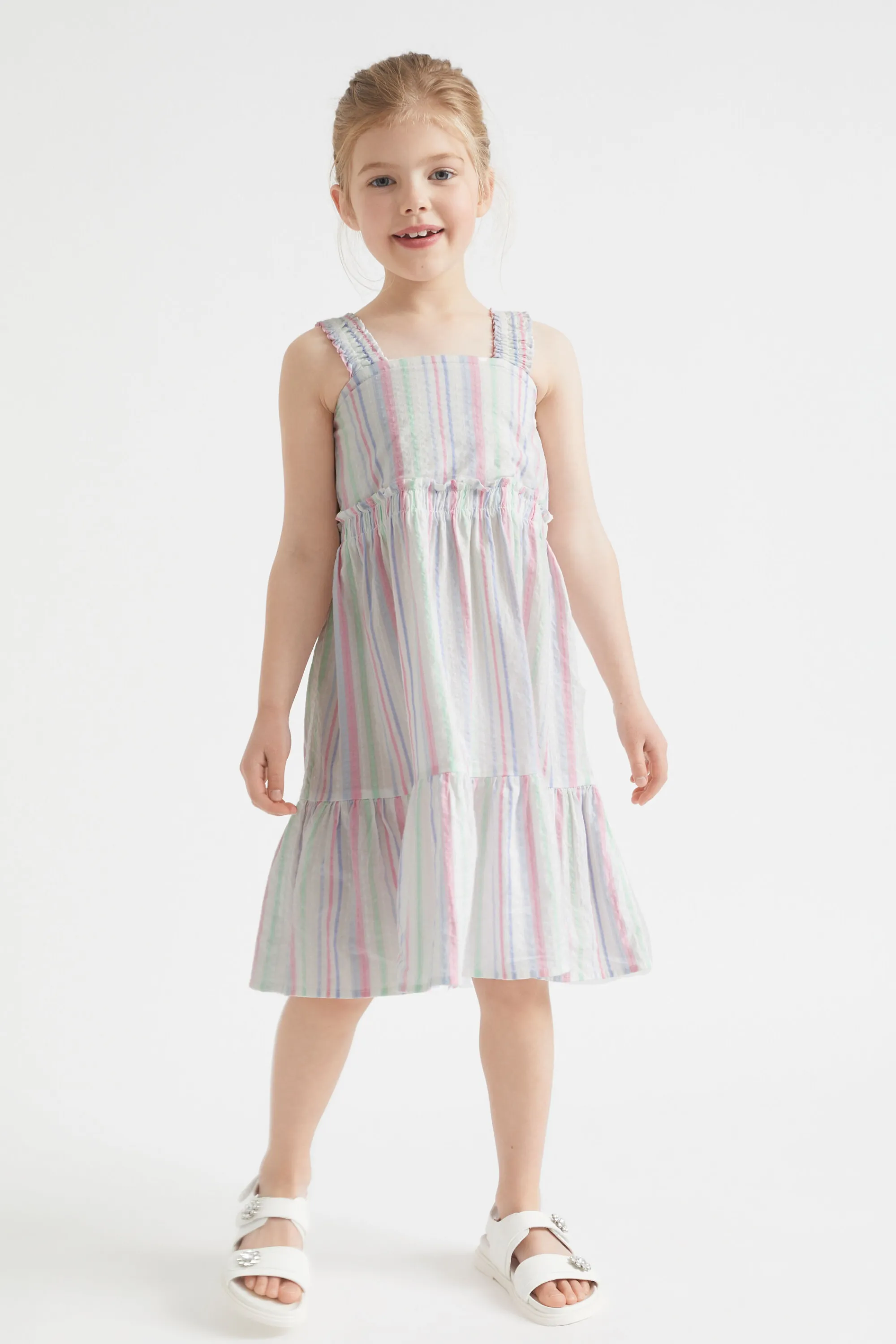 Girl Seed Heritage Dresses-Seersucker Smocked Dress