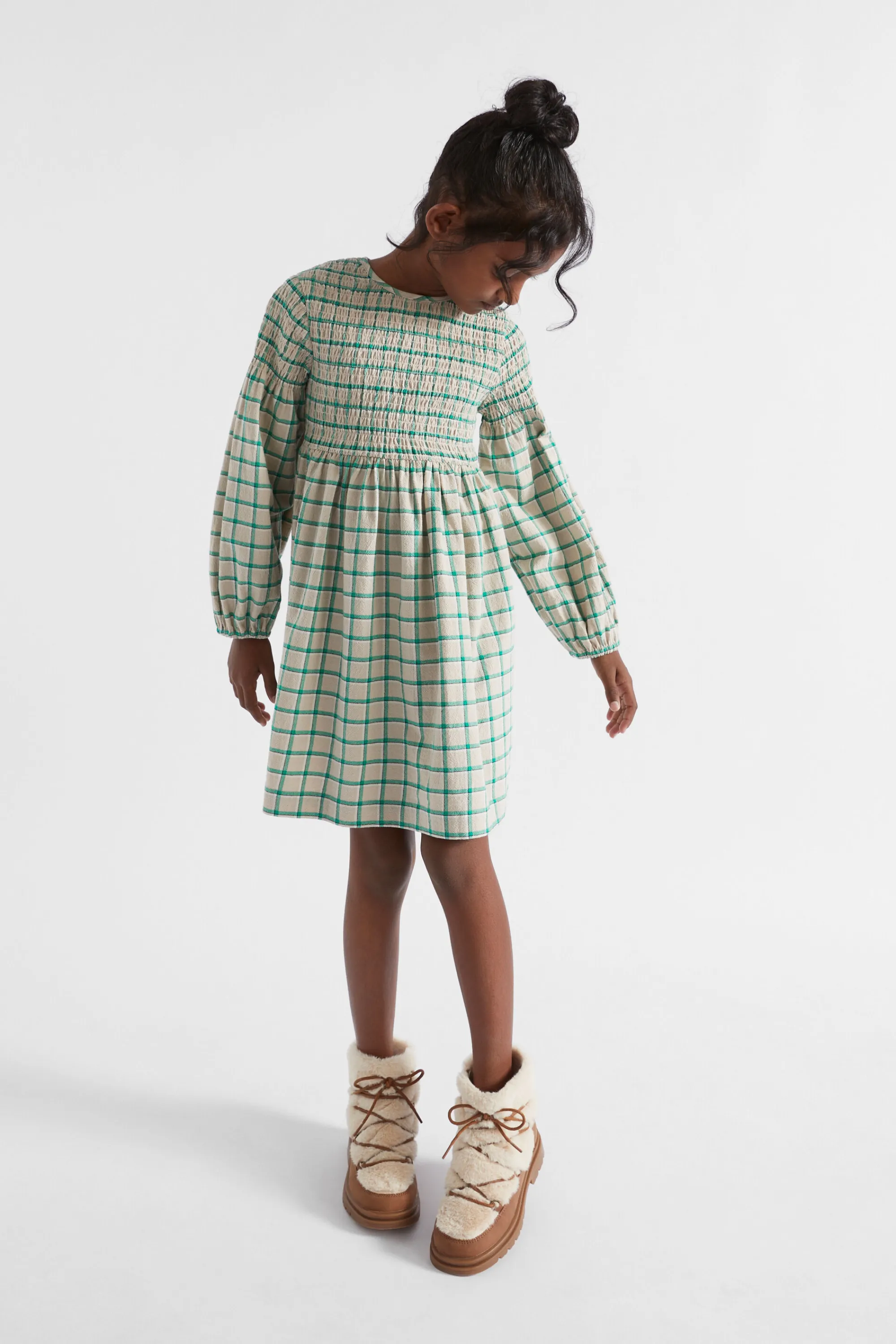 Girl Seed Heritage Dresses-Shirred Gingham Dress