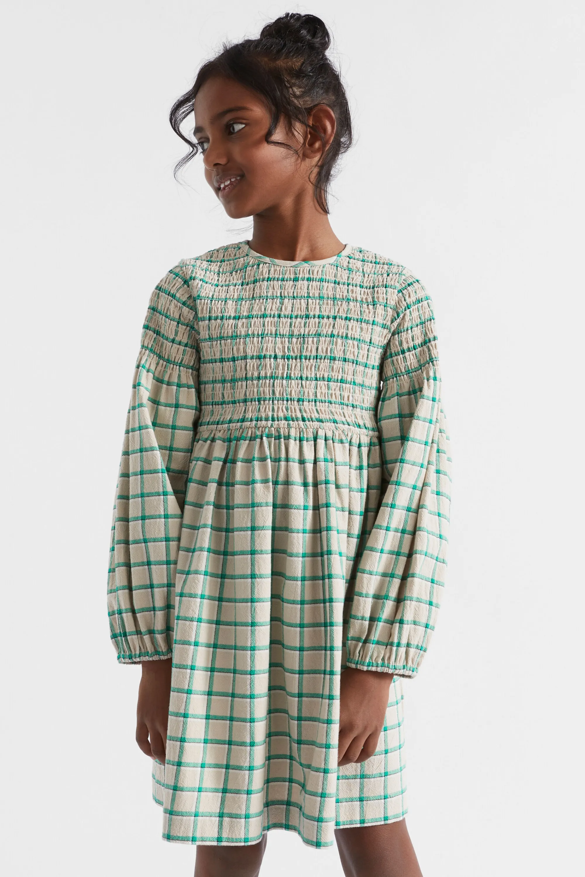 Girl Seed Heritage Dresses-Shirred Gingham Dress