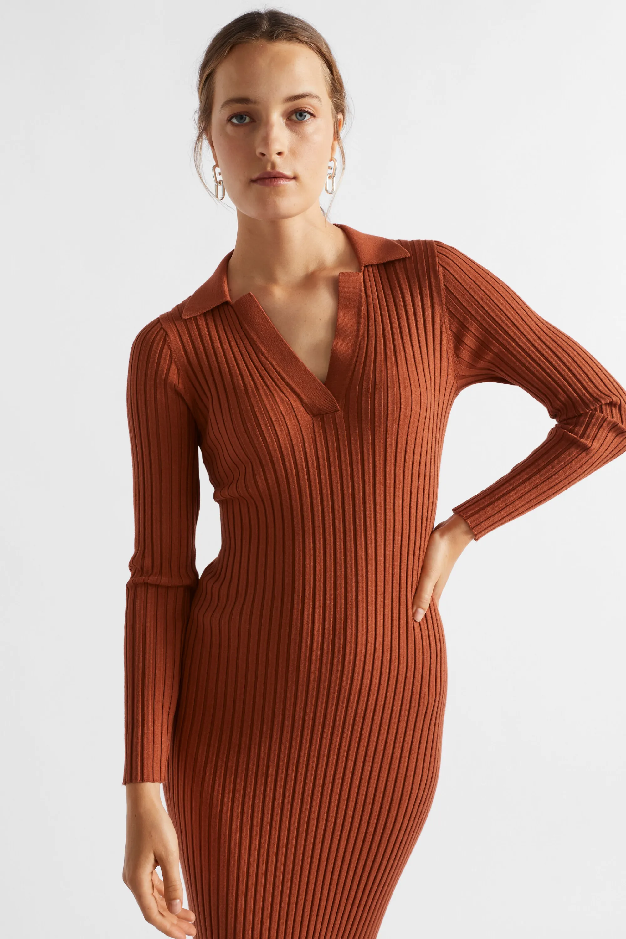 Woman Seed Heritage Dresses-Streamline Polo Knit Midi Dress