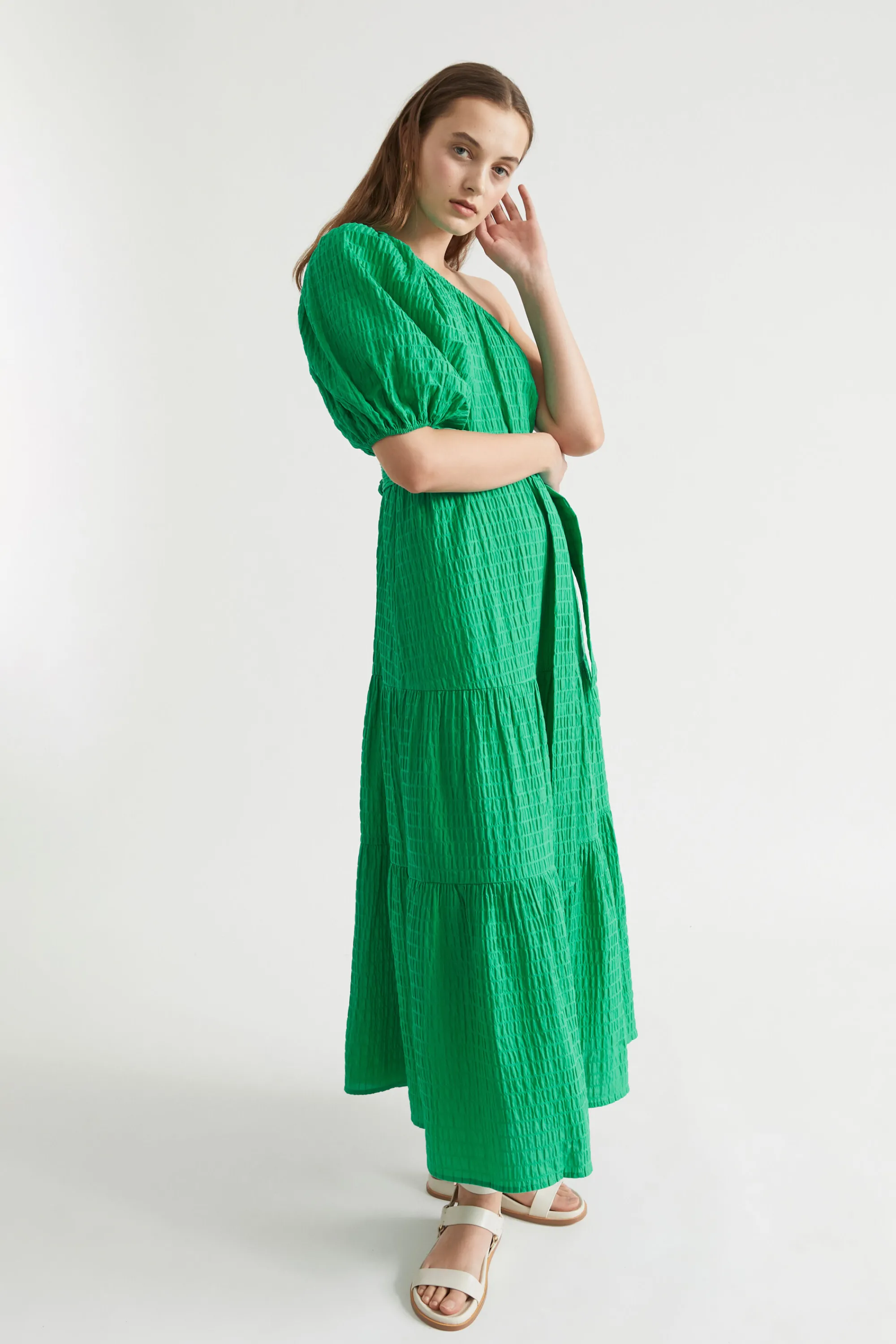 Woman Seed Heritage Dresses-Textured One Shoulder Maxi Dress