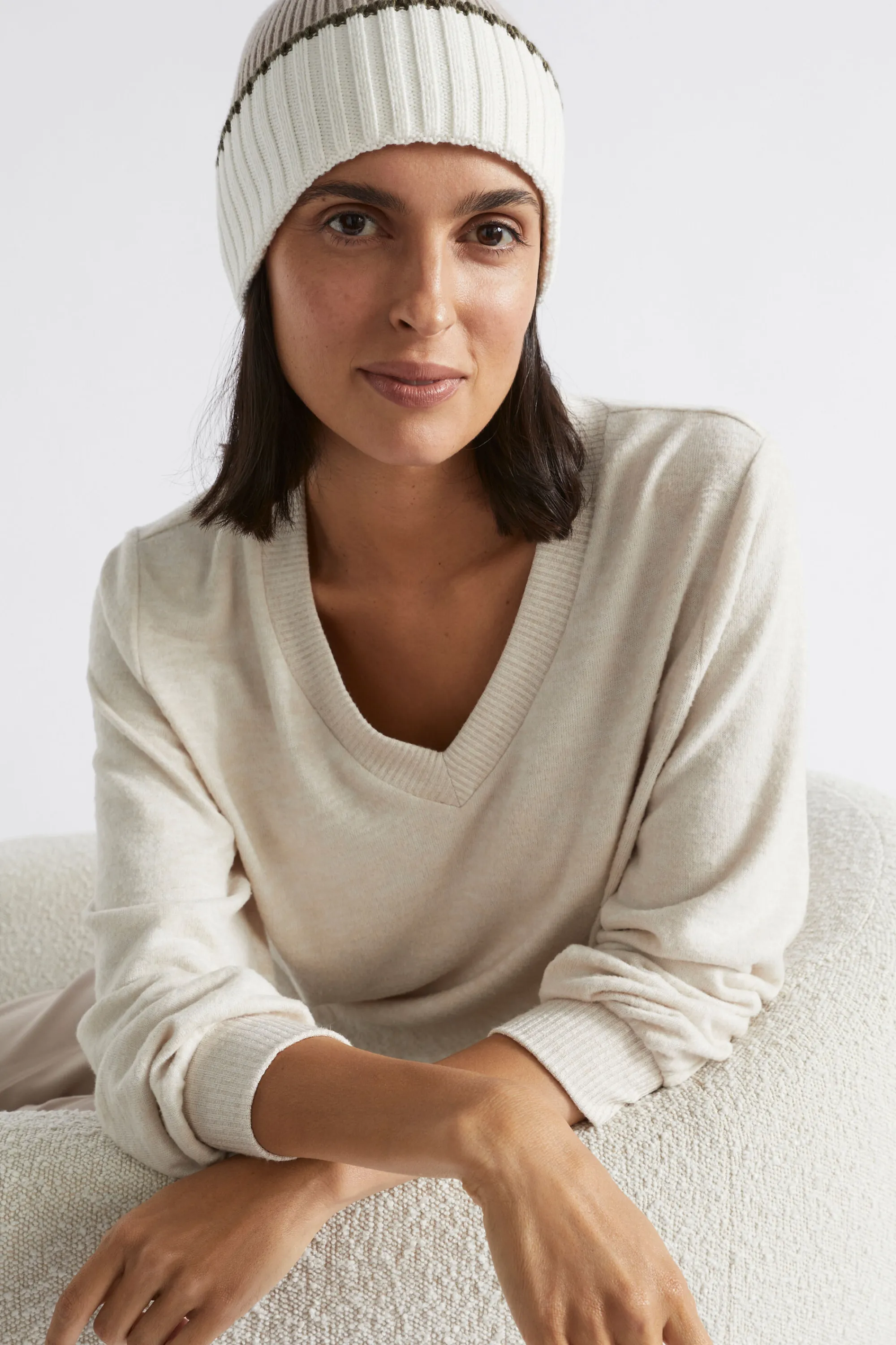 Woman Seed Heritage Hats & Gloves-Two Tone Rib Knit Beanie